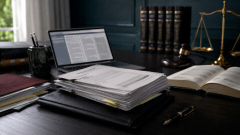 Preparation of a statement of claim and procedural documents on an advocate’s desk